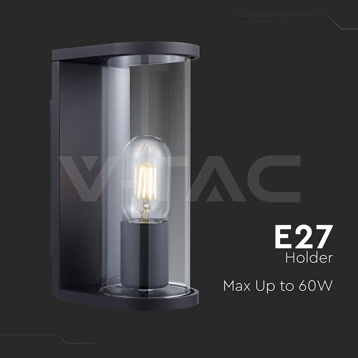 1*E27 Ѕидна Светилка Држач Со Чадливо Стакло Матно Црна - thumbnail 2