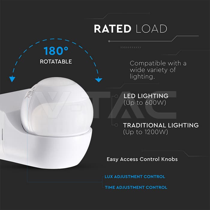 PIR Ѕидна Сензор 180º/360º Бела Основа IP44 - thumbnail 3