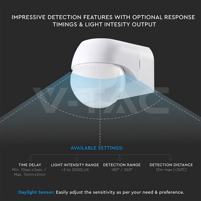 PIR Ѕидна Сензор 180º/360º Бела Основа IP44 - thumbnail 4