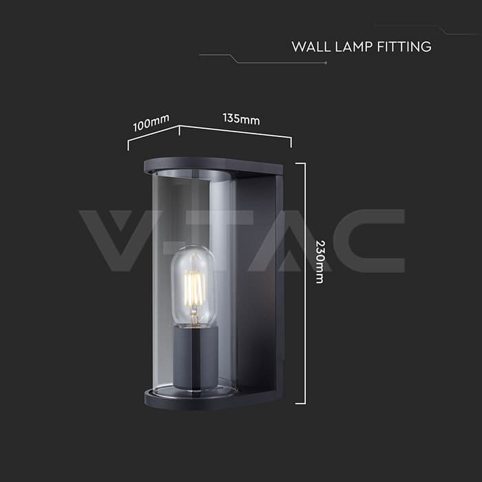 1*E27 Ѕидна Светилка Држач Со Чадливо Стакло Матно Црна - thumbnail 5