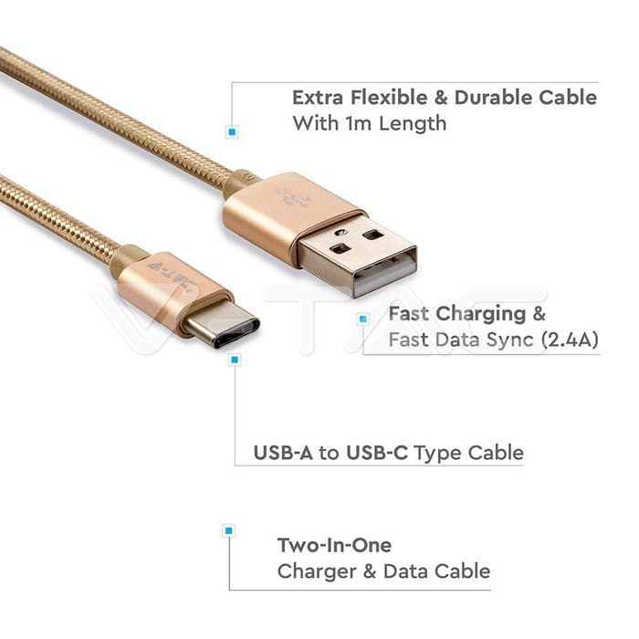 1m. Кабел Тип C USB Златен Платинест Серија - thumbnail 2