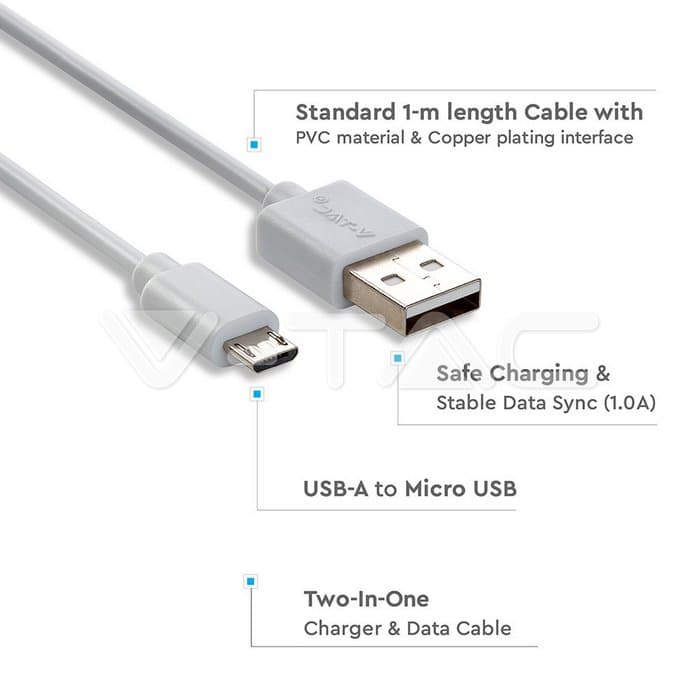 Кабел Micro USB 1m Бел Серија на Бисер