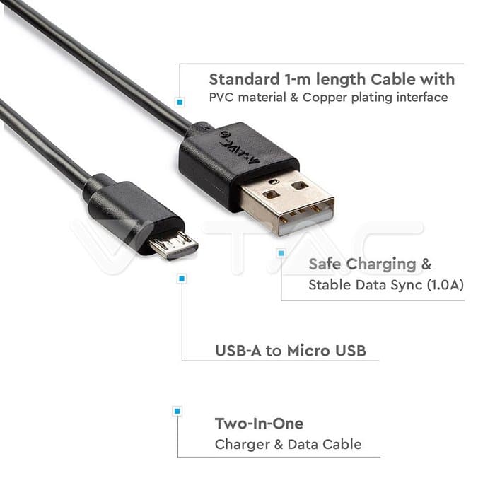 Кабел Micro USB 1m Црна Серија на Бисер - thumbnail 2