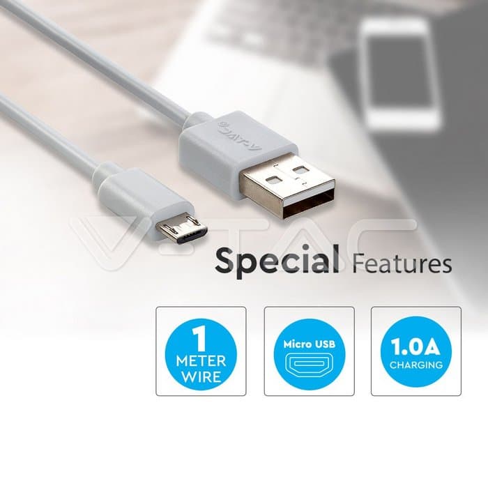 Кабел Micro USB 1m Бел Серија на Бисер