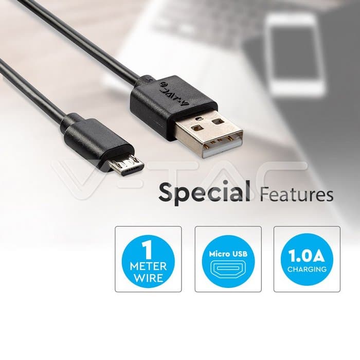 Кабел Micro USB 1m Црна Серија на Бисер - thumbnail 3