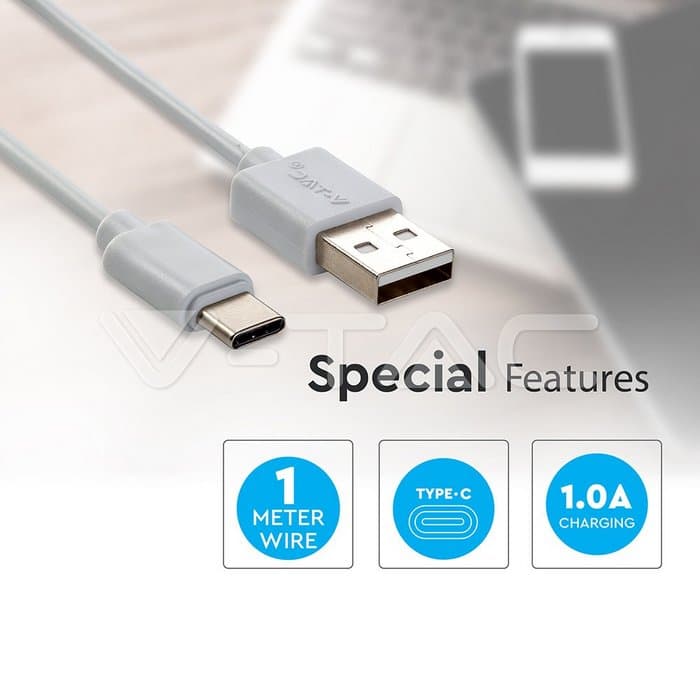 Кабел Type C USB 1m Бел Серија на Бисер