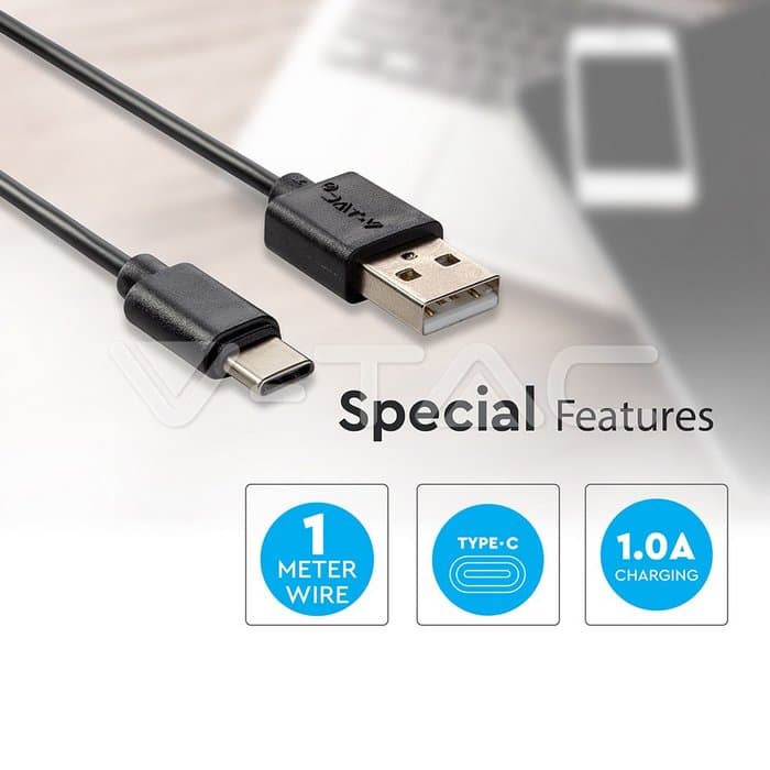 Кабел Type C USB 1m Црна Серија на Бисер - thumbnail 3