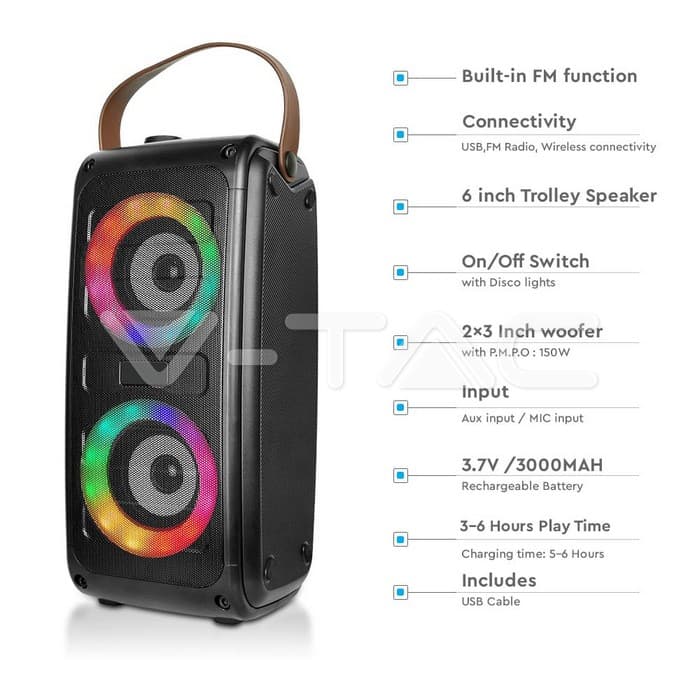 Полнелива Звучник 2x10W USB и TF Картичка Приклучок RGB 2x3 инч Звучник